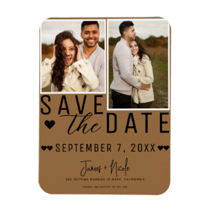 Modern Saddle Brown Save the Date 2 Foto Hochzeit Magnet