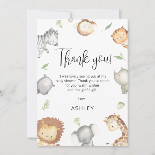 Modern Safari Animals Baby Dusche Danke Karte (Vorderseite)