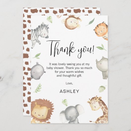 Modern Safari Animals Baby Dusche Danke Karte (Vorne/Hinten)