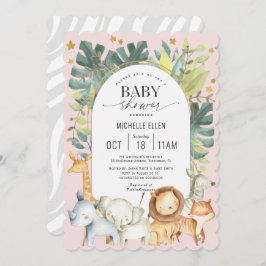 Modern Safari Thema Aquarell Rosa Baby Girl Einladung