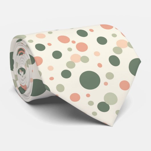 Modern Sage & Coral Polka Dot Pattern Krawatte (Gerollt)