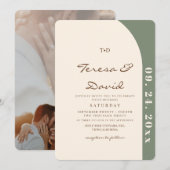 Modern Sage & Cream Boho Photo Wedding Einladung (Vorne/Hinten)