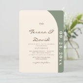 Modern Sage & Cream Boho Photo Wedding Einladung (Stehend Vorderseite)