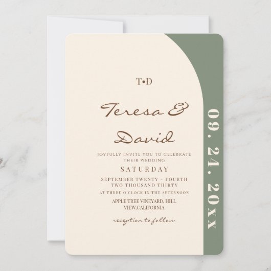 Modern Sage & Cream Boho Photo Wedding Einladung (Vorderseite)