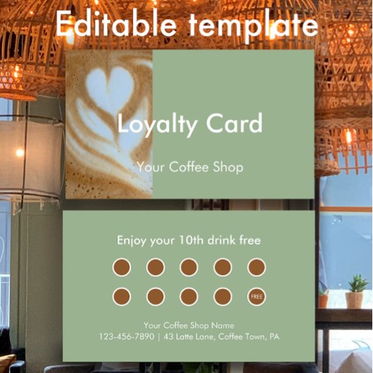 Modern Sage Custom Photo Coffee House Customer Treuekarte