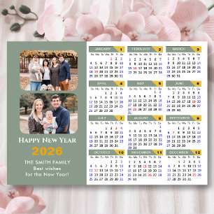 Modern Sage Green 2025 Calendar 2 Foto Magnetic Magnetkarte