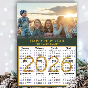 Modern Sage Green 2025 Calendar Gold Script Einfac Feiertagskarte