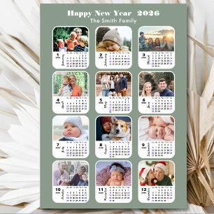 Modern Sage Green 2026 Kalender 12 Foto Magnetic Magnetkarte