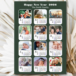 Modern Sage Green 2026 Kalender 12 Foto Magnetic Magnetkarte