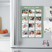 Modern Sage Green 2026 Kalender 12 Foto Magnetic Magnetkarte