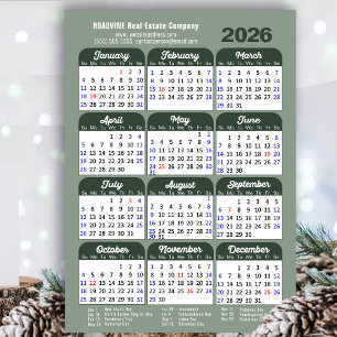 Modern Sage Green 2026 Kalender Business Einfach Feiertagskarte