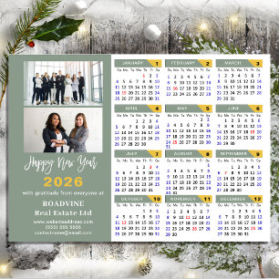 Modern Sage Green 2026 Kalender Business Minimal Feiertagskarte