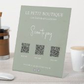 Modern Sage Green 3 QR Code Payment App Sockelschild (In Situ)