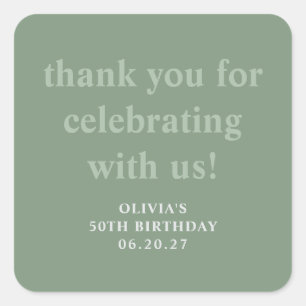 Modern Sage Green 50. Geburtstag Vielen Dank Quadratischer Aufkleber