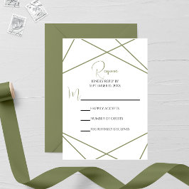 Modern Sage Green and White Geometric Wedding RSVP Karte