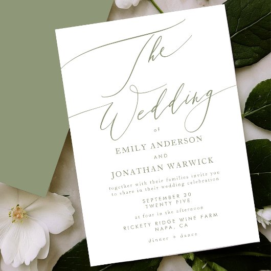Modern Sage Green and White Simple Wedding Einladung
