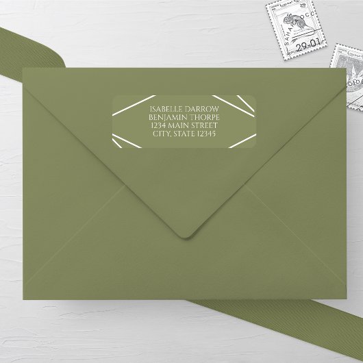 Modern Sage Green and White Wedding Address Label