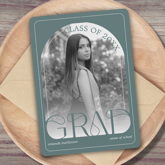 Modern Sage Green Arch Graduation Announcement Ankündigung