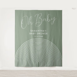 Modern Sage Green Baby Shower Backdrop Wandteppich