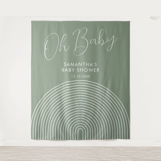 Modern Sage Green Baby Shower Backdrop Wandteppich (Vorderseite)