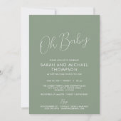 Modern Sage Green Baby Shower Elegant Script Einladung (Vorderseite)