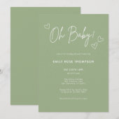 Modern Sage Green Baby Shower Minimal Script Einladung (Vorne/Hinten)
