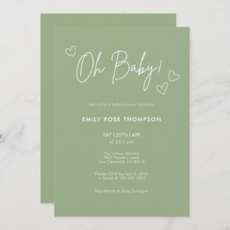 Modern Sage Green Baby Shower Minimal Script Einladung