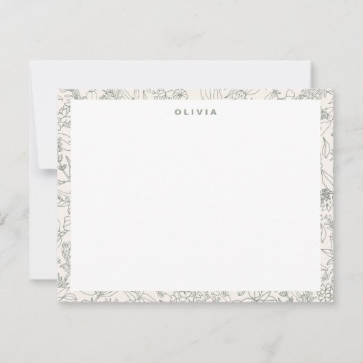 Modern Sage Green Blume Herbs Boho Pattern Mitteilungskarte (Vorderseite)