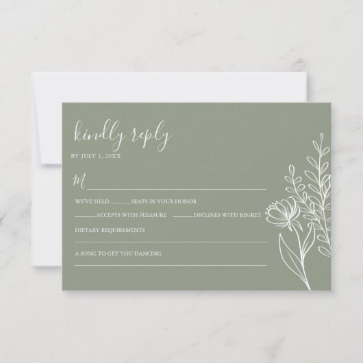 Modern Sage Green Boho Hochzeit Einfaches Elegant RSVP Karte (Vorderseite)
