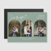 Modern Sage Green Boho Save the Date Arch Foto Magnetkarte (Vorne/Hinten)