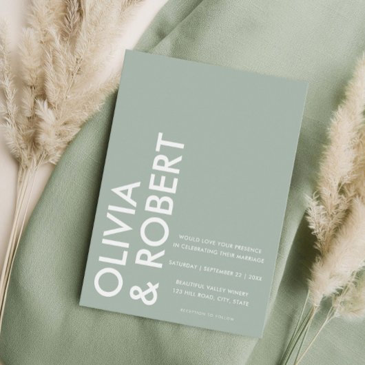 Modern Sage Green Bold Minimalistisch Wedding Einladung