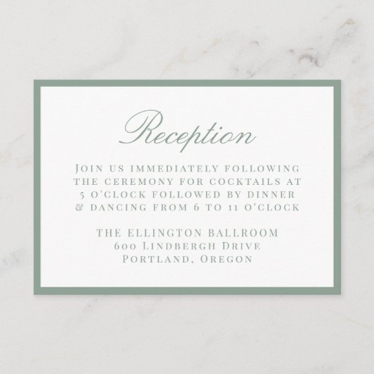 Modern Sage Green Border Wedding Reception Begleitkarte (Vorderseite)