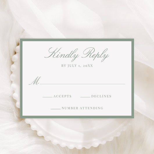 Modern Sage Green Border Wedding RSVP Karte