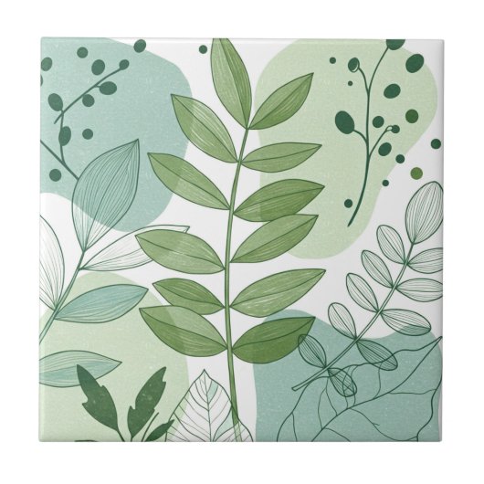 Modern Sage Green Botanical Leaf Pattern Fliese (Vorderseite)