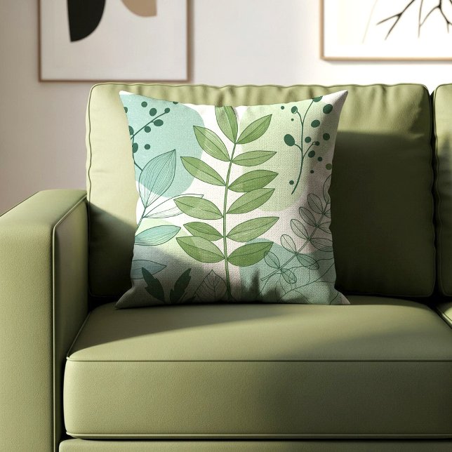 Modern Sage Green Botanical Leaf Pattern Kissen (Von Creator hochgeladen)