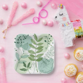 Modern Sage Green Botanical Leaf Pattern Pappteller (Party)