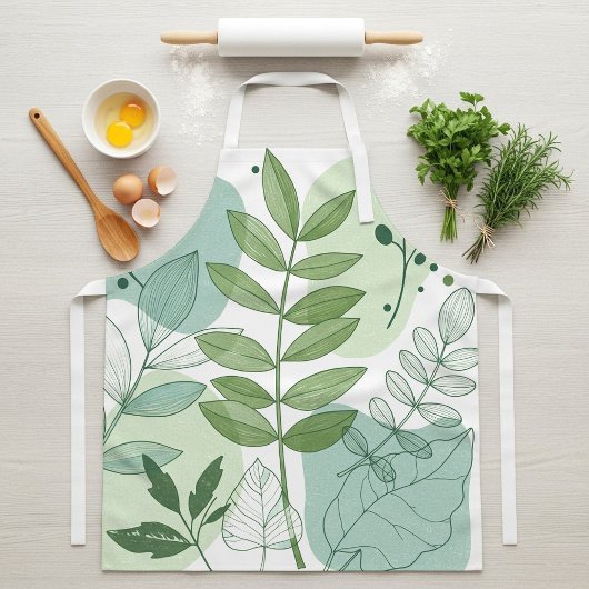 Modern Sage Green Botanical Leaf Pattern Schürze