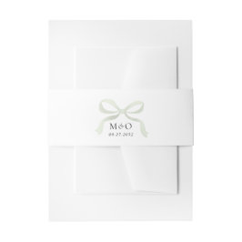 Modern Sage Green Bow Watercolor Monogram Wedding Einladungsbanderole