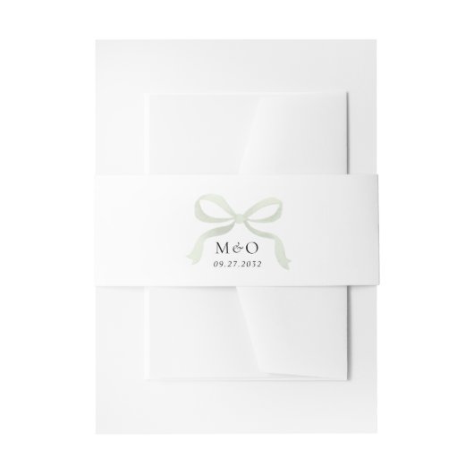 Modern Sage Green Bow Watercolor Monogram Wedding Einladungsbanderole (Vorderseite Beispiel)