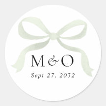 Modern Sage Green Bow Watercolor Monogram Wedding