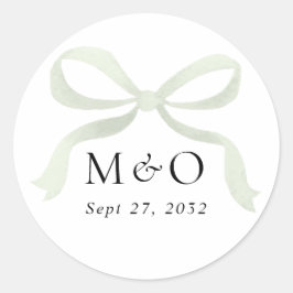 Modern Sage Green Bow Watercolor Monogram Wedding Runder Aufkleber