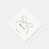 Modern Sage Green Bow Watercolor Monogram Wedding Serviette (Ecke)