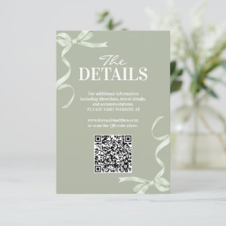 Modern Sage Green Bow Wedding Begleitkarte