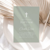 Modern Sage Green Boys kreuzen Christening Taufe Einladung
