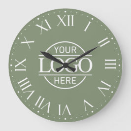 Modern Sage Green Branded  Business Logo Custom Große Wanduhr