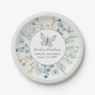 Modern Sage Green Butterfly & Floral Bridal Shower Pappteller