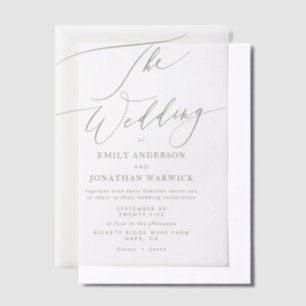 Modern Sage Green Calligraphy Simple Wedding Pergament Einladungen