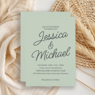 Modern Sage Green Charcoal Script Hochzeit Einladung