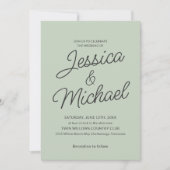 Modern Sage Green Charcoal Script Hochzeit Einladung (Vorderseite)