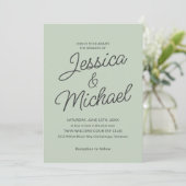 Modern Sage Green Charcoal Script Hochzeit Einladung (Stehend Vorderseite)